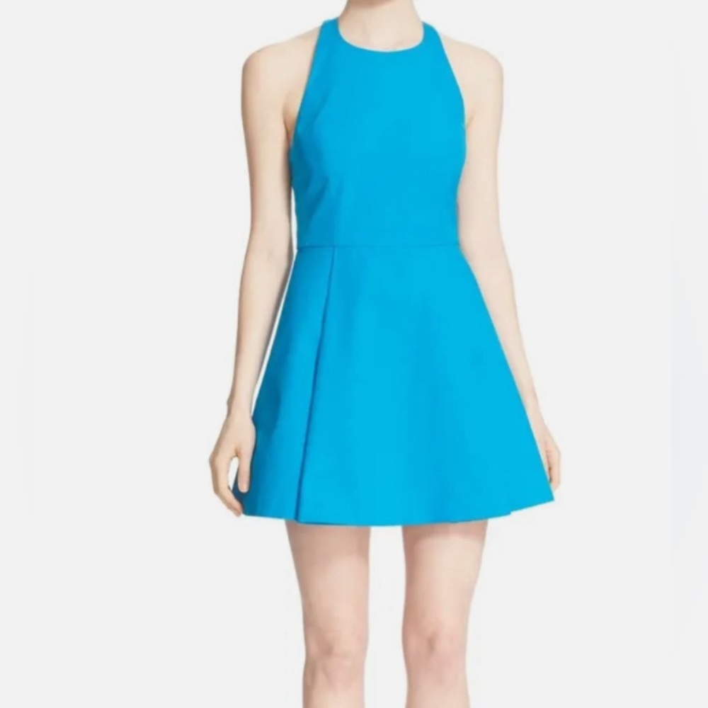 New Alice + Olivia Christie Fit and Flare Mini Dress Blue Open Back Size 0